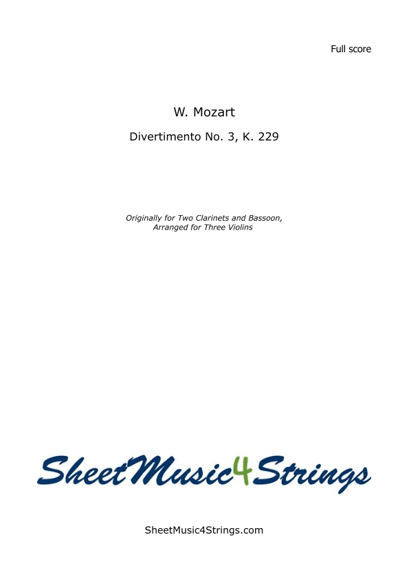 Mozart, W. A. - Divertimento No. 3, KV. 229 for 3 Violins (arr. SheetMusic4Strings)