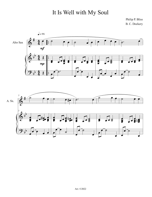 It Is Well with My Soul (Alto Sax Solo with Piano Accompaniment) (arr. B. C. Dockery)