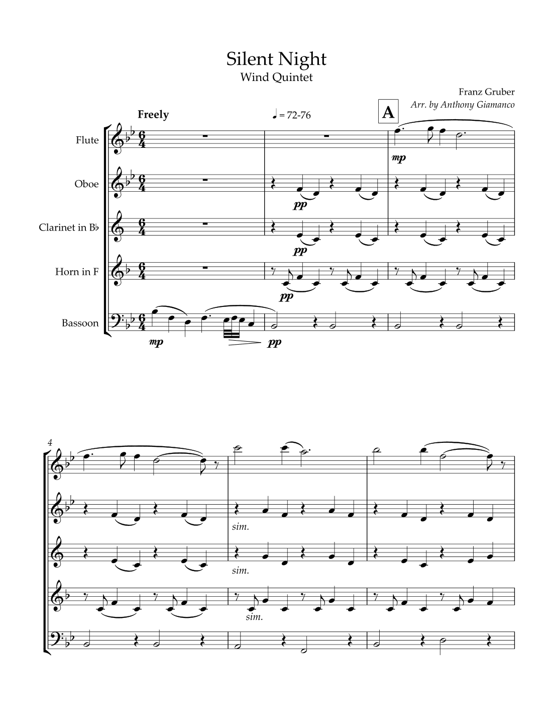 Silent Night (wind quintet) (arr. Anthony Giamanco)