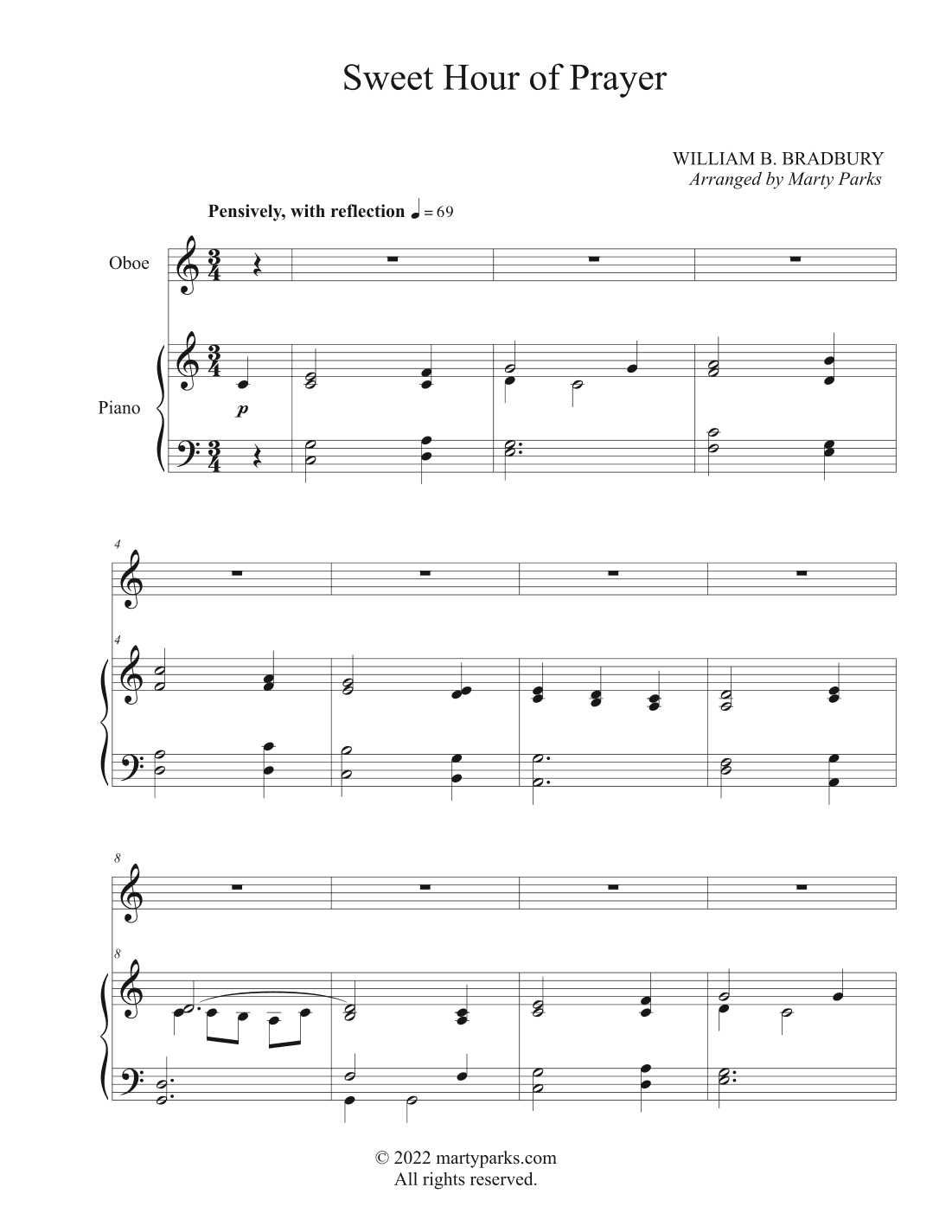 Sweet Hour of Prayer (Oboe-Piano) (arr. Marty Parks)