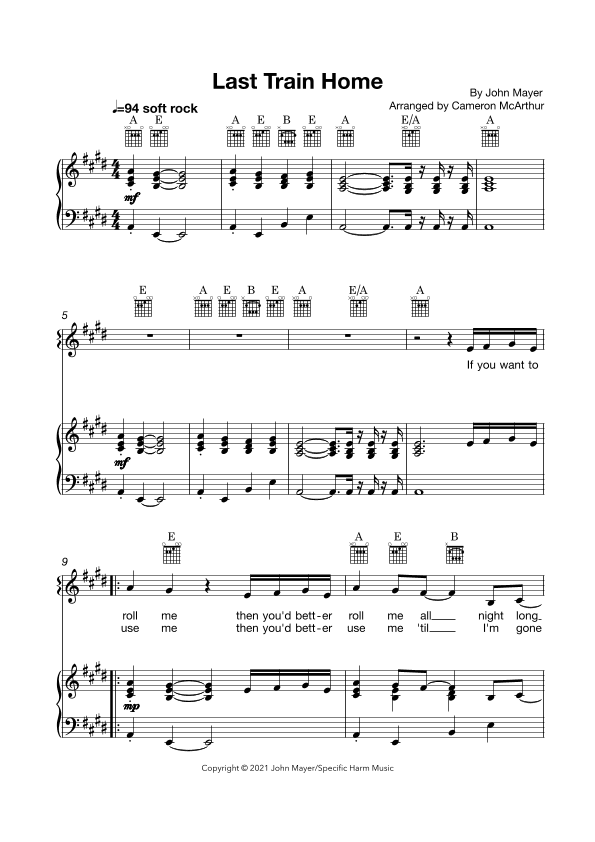Last Train Home (arr. Cameron McArthur)