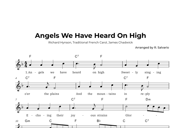 Angels We Have Heard On High (Key of F Major) (arr. R. Salvario)