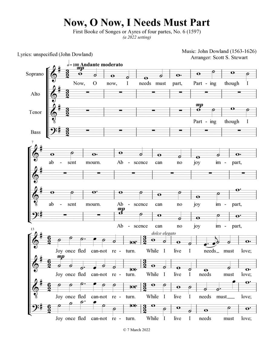 Now, O Now, I Needs Must Part (1597) (arr. Scott S. Stewart)