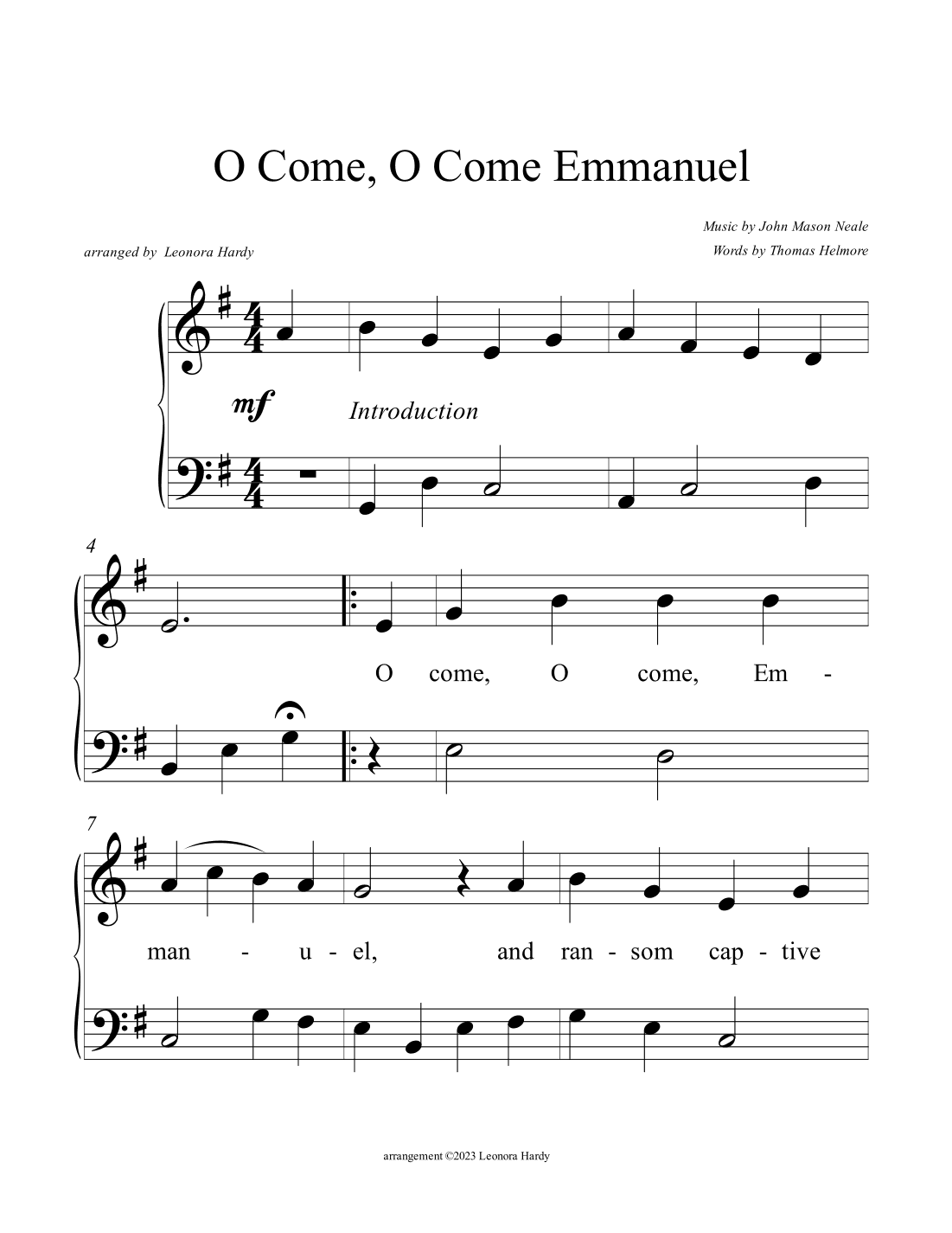 O Come, O Come Emmanuel (Beginner) (arr. Leonora Hardy)