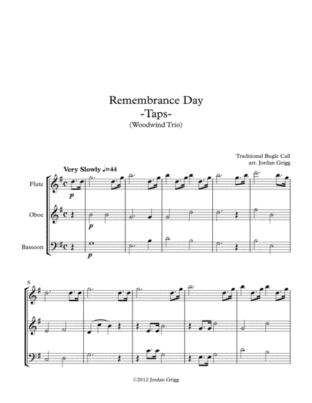 Remembrance Day. 'Taps' (Woodwind Trio) (arr. Jordan Grigg)