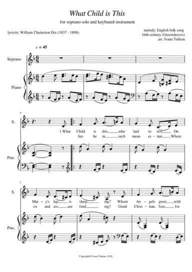 What Child is This,  for soprano solo and piano, D minor (arr. Ivana Tuskan)