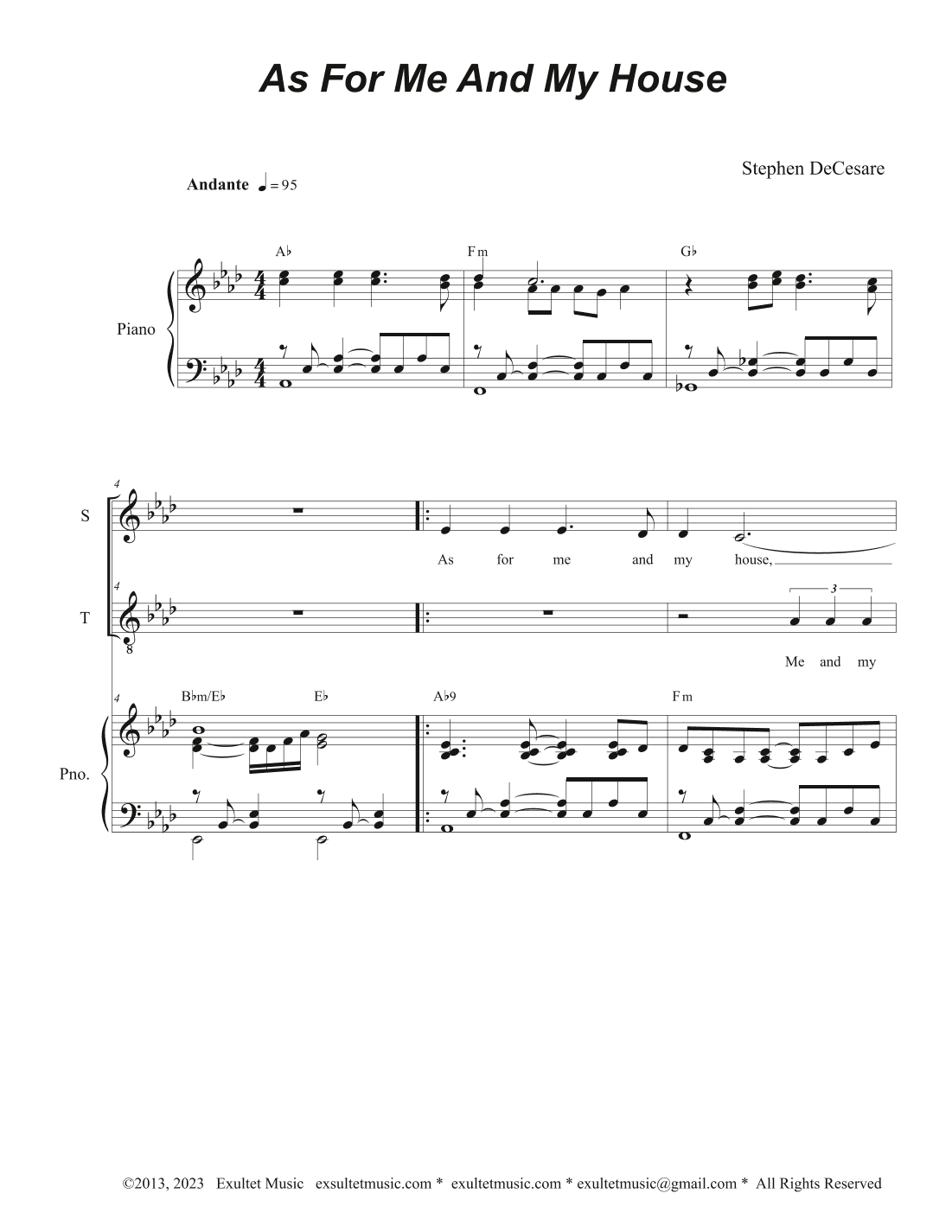As For Me And My House (2-part choir - (Soprano and Tenor)