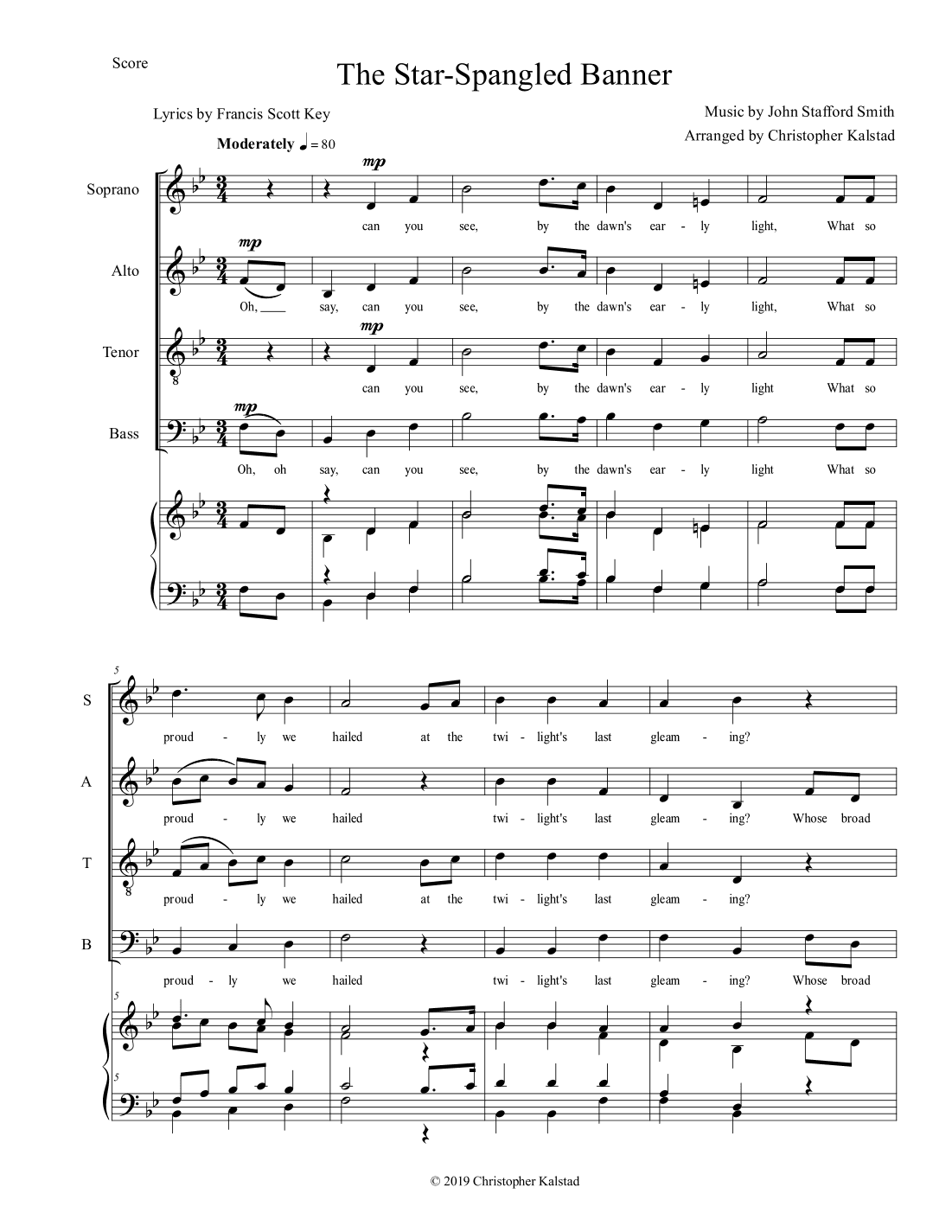 The Star-Spangled Banner (SATB) (arr. Christopher Kalstad)