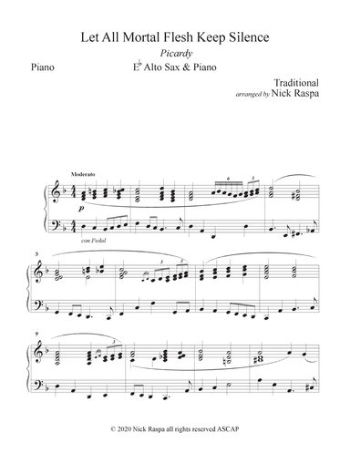 Let All Mortal Flesh Keep Silence (E Flat Alto Sax & Piano) Piano part (arr. Nick Raspa)