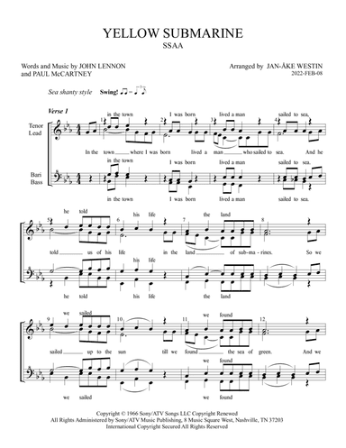 Yellow Submarine (arr. Jan-Ake Westin)