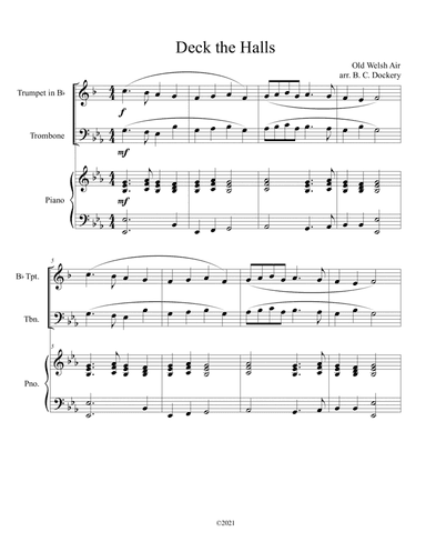 Deck the Halls (Trumpet and Trombone Duet with Piano Accompaniment) (arr. B. C. Dockery)