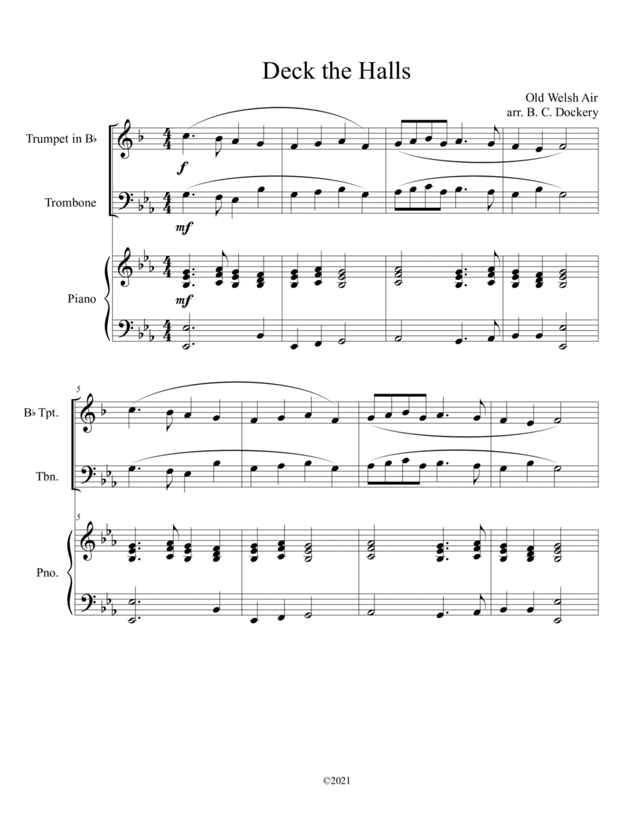 Deck the Halls (Trumpet and Trombone Duet with Piano Accompaniment) (arr. B. C. Dockery)