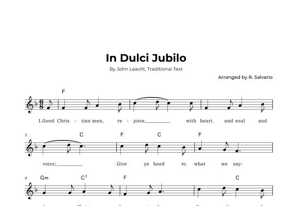 In Dulci Jubilo (Key of F Major) (arr. R. Salvario)
