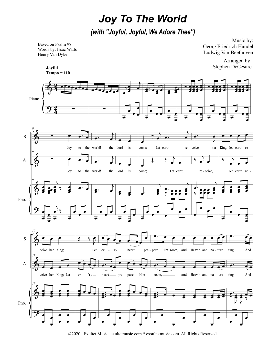 Joy To The World (with "Joyful, Joyful, We Adore Thee") (for 2-part choir - (SA) (arr. Stephen DeCesare)