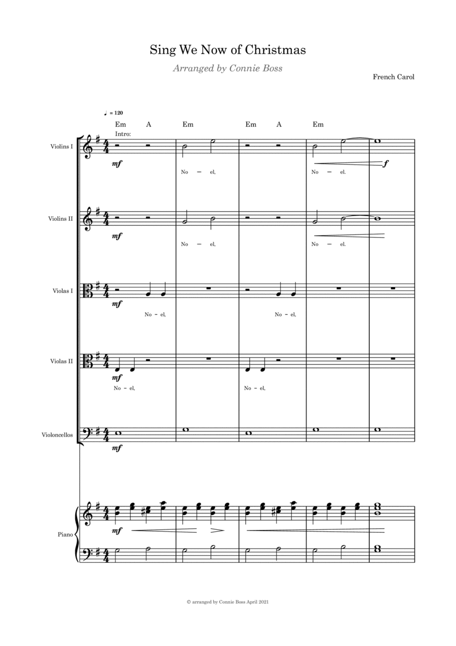 Sing We Now of Christmas - Strings quintet and piano with parts (arr. Connie Boss)