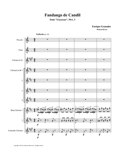El Fandango de Candil (Fandango by Candlelight) for Clarinet Octet + Flute, Piccolo (arr. Richard Byrnes)