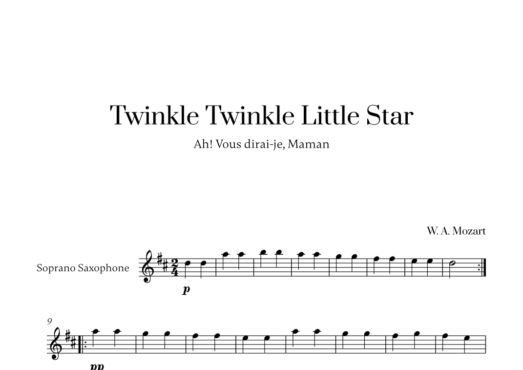 W. A. Mozart - Twinkle Twinkle Little Star for Soprano Saxophone Solo (arr. Cadenza Editions)