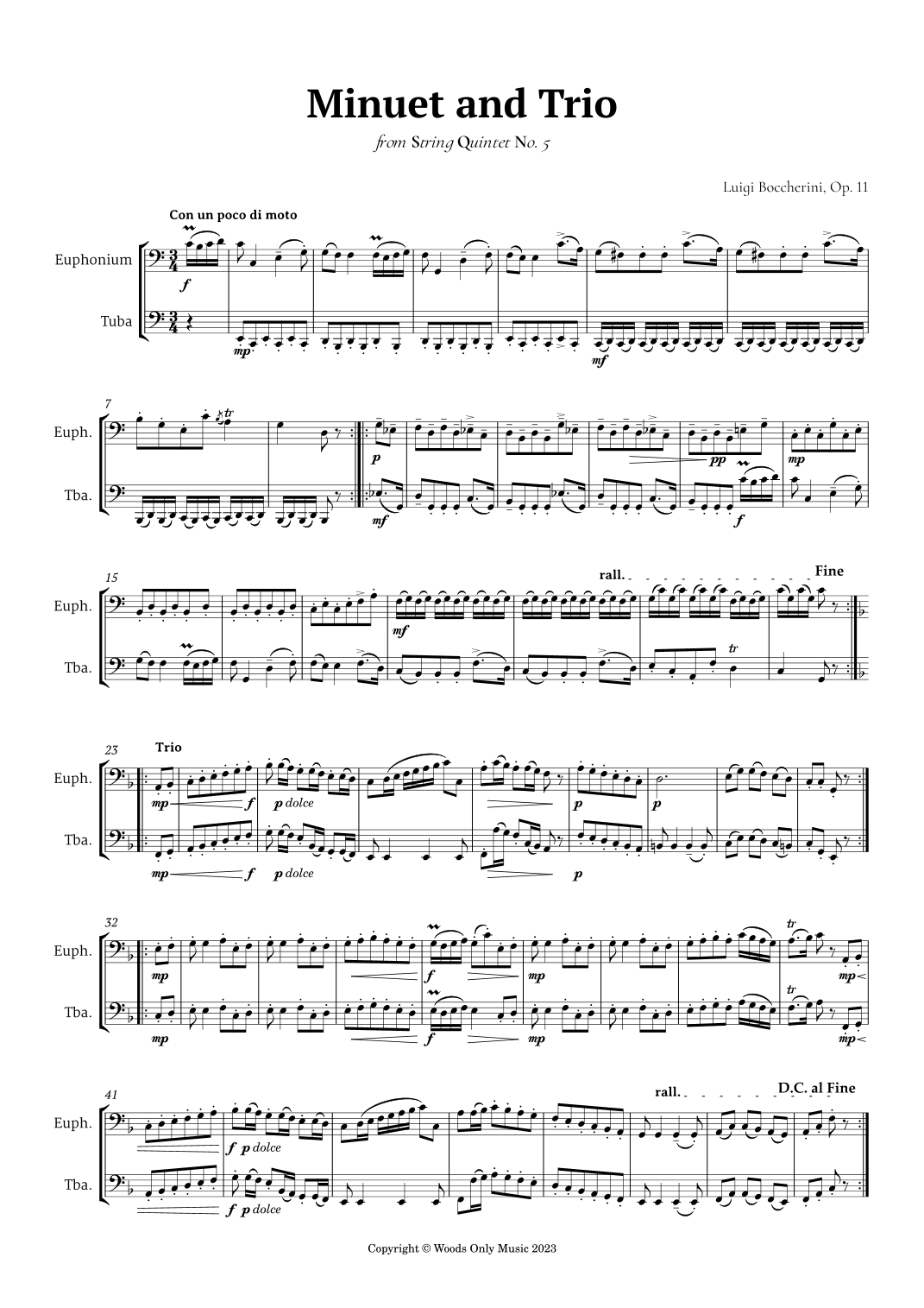 Minuet by Boccherini for Low Brass Duet (arr. Ander)