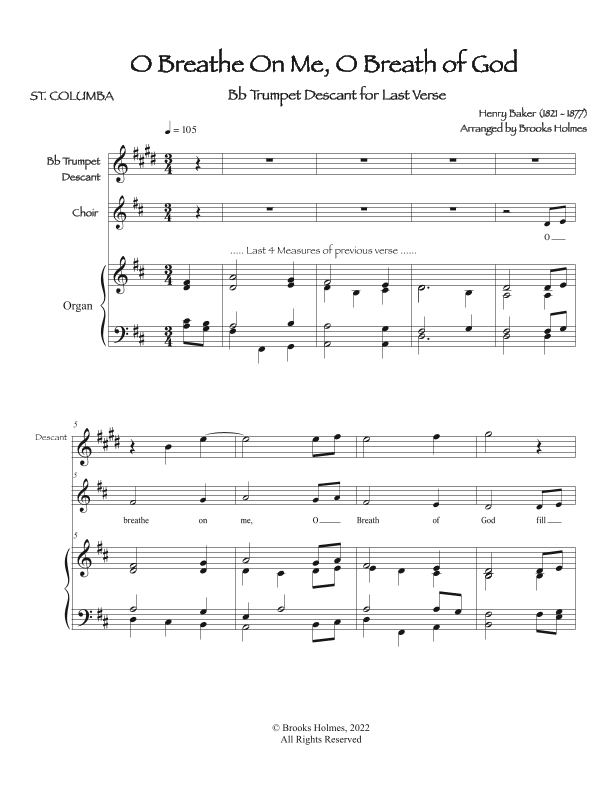 O Breathe On Me, O Breath of God (St. Columba) Trumpet Descant with Organ for Last Verse (arr. Brooks Holmes)