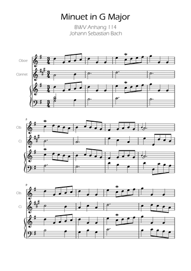 Minuet in G major BWV Anh. 114 - Bach - Oboe and Clarinet w/ Piano (arr. Ygor Nunes)