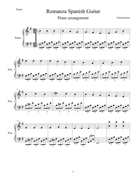 Spanish Guitar Romanza arrangment piano (arr. Williams)