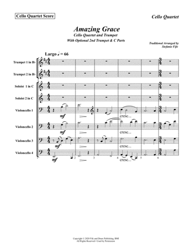 Amazing Grace for Cello Quartet and Trumpet (arr. Stefanie Fife)