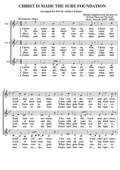 Christ Is Made The Sure Foundation A Cappella SSA (arr. Andrew Emmet)