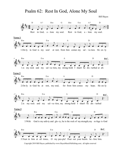 Psalm 62:  Rest In God, Alone My Soul