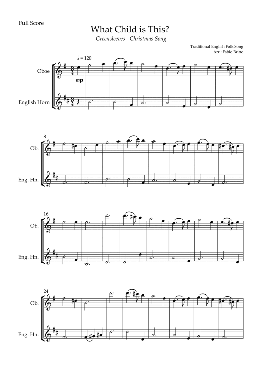What Child is This? - Greensleeves (Christmas Song) for Oboe & English Horn Duo (arr. Fabio Britto)