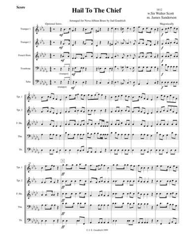 "Hail To The Chief" brass quintet arrangement score and parts (arr. Jud Goodrich)