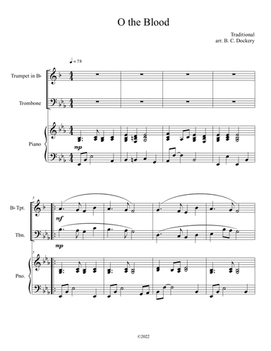 O the Blood (Trumpet and Trombone Duet with Piano Accompaniment) (arr. B. C. Dockery)