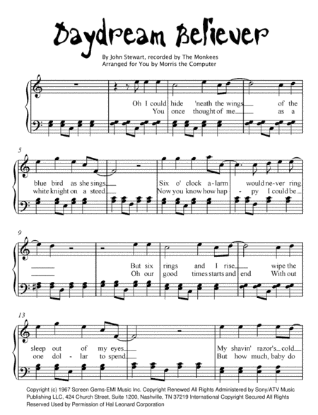 Daydream Believer (arr. Kimberly Steele)