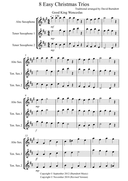 8 Easy Christmas Trios for Saxophone (arr. David Burndrett)