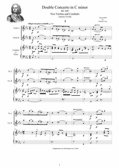 Vivaldi - Double Concerto in C minor RV 509 for Two Violins and Cembalo (or Piano) (arr. Santino Cara)
