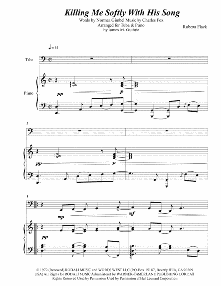 Killing Me Softly With His Song (arr. James M. Guthrie)
