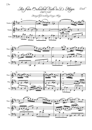 Air from Orchestral Suite 3 BWV1068 by Bach (On the G String) for String Trio (arr. Dandenong Ranges Strings)