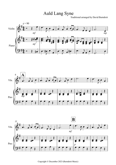 Auld Lang Syne for Violin and Piano (arr. David Burndrett)