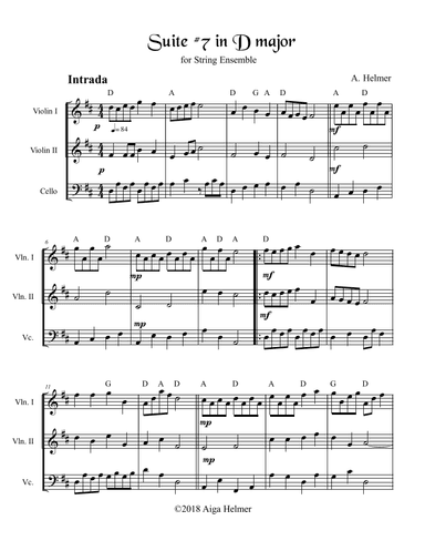 Suite #7 in D for String Ensemble - Score Only