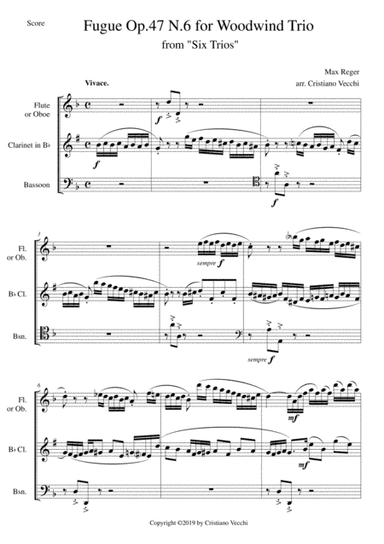 Fugue Op.47 N.6 for Woodwind Trio (arr. Cristiano Vecchi)