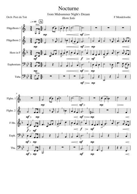 Nocturne from Midsummer Night's Dream - F Mendelssohn (Brass Quintet - Horn solo) (arr. Peet du Toit)