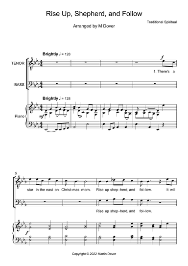 Rise Up Shepherd and Follow - 2 Part Choir - TB - Lower Voices (arr. Martin Dover)