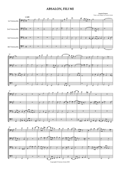 ABSALON, FILI MI - Josquin Desprez - for Violoncello Quartet - Score and Parts (arr. Gerson Arrais)