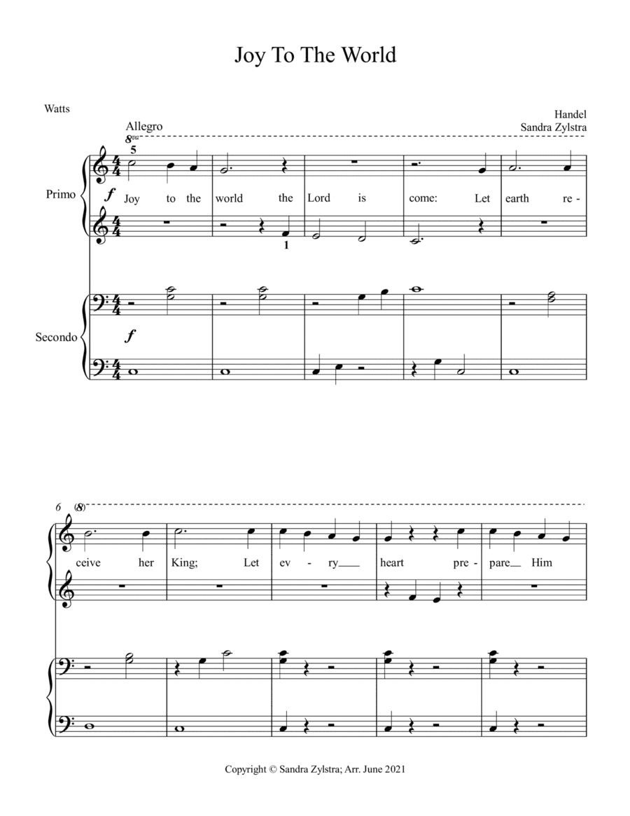 Joy To The World (beginning solo with optional elementary duet) (arr. Sandra Zylstra)