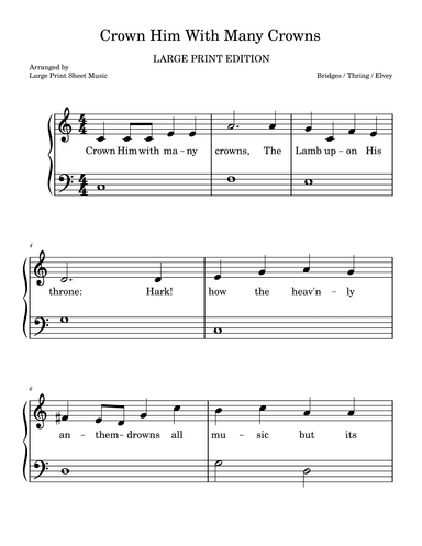 Crown Him With Many Crowns LARGE PRINT Easy Piano Hymn (arr. Large Print Sheet Music)