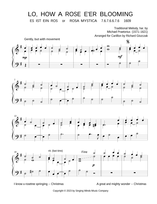 Lo, How a Rose E'er Blooming  (ES IST EIN ROS) (arr. Richard Giszczak)