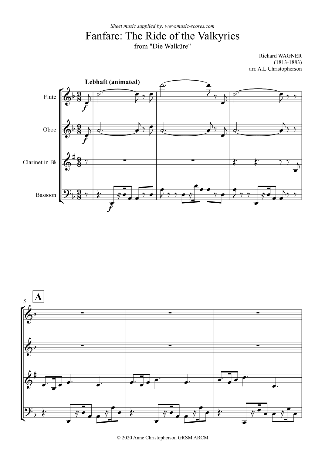 The ride of the Valkyries: Fanfare - Wind Quartet (arr. Anne Christopherson GRSM ARCM)