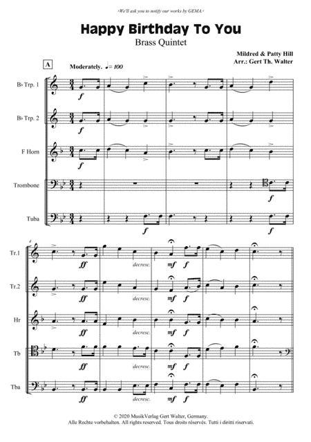 Happy Birthday To You (arr. Gert Th. Walter)