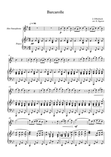 Barcarolle, Jacques Offenbach, For Alto Saxophone & Piano (arr. Eugene Egorov)