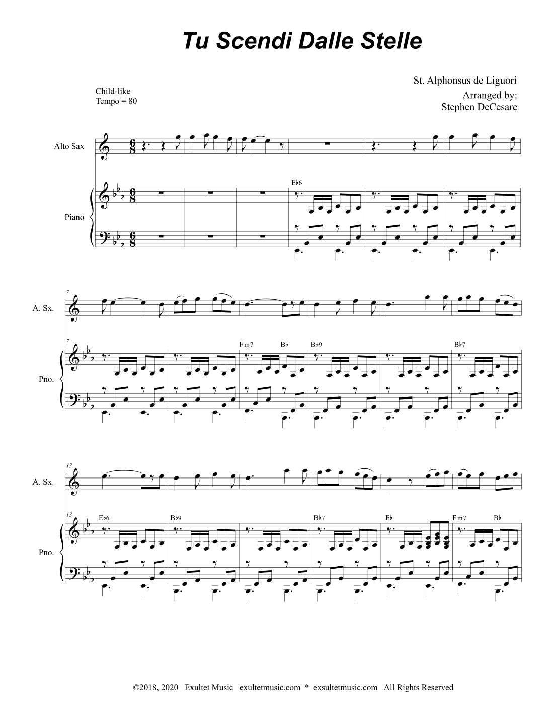 Tu Scendi Dalle Stelle (Alto Saxophone and Piano) (arr. Stephen DeCesare)