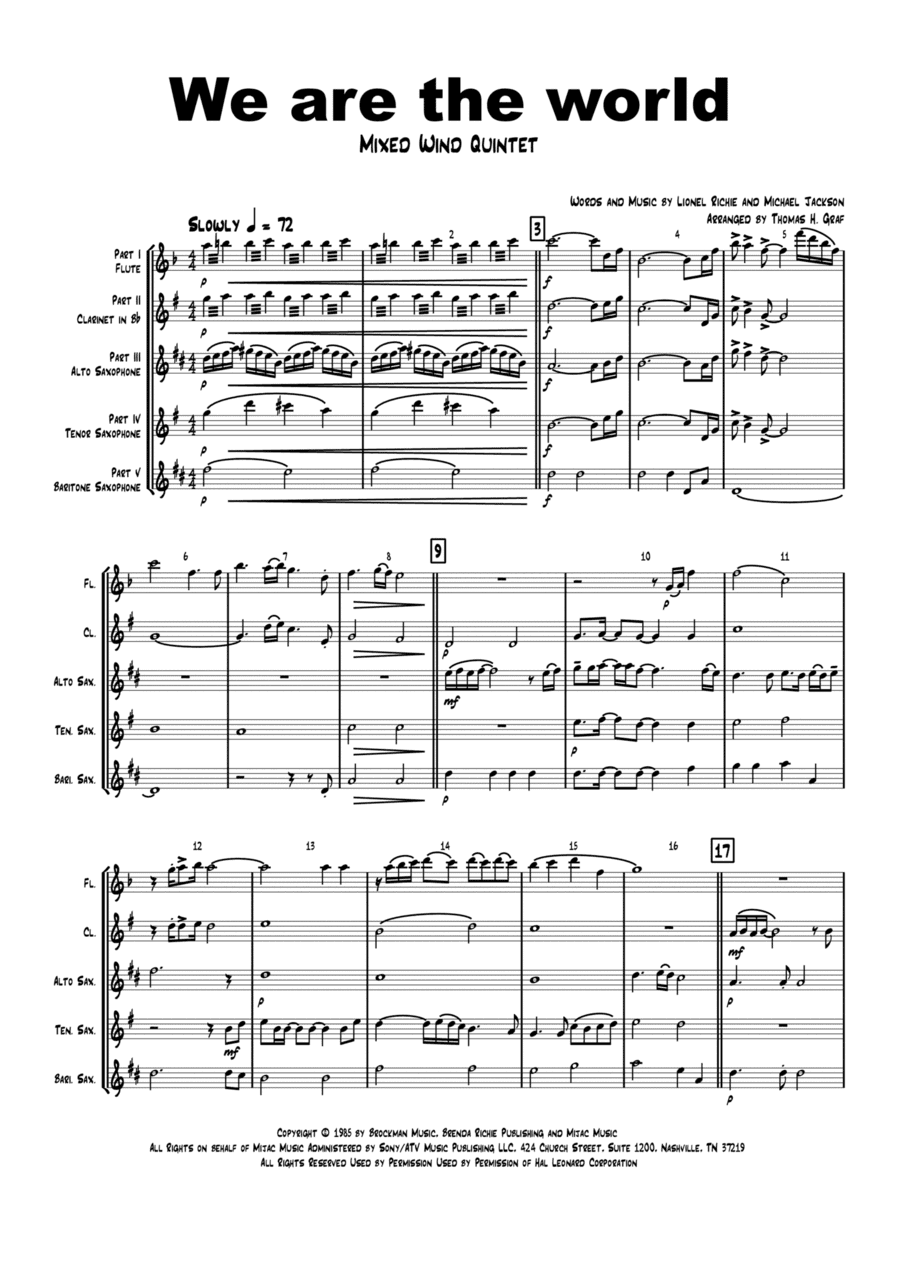 We Are The World (arr. Thomas Graf)